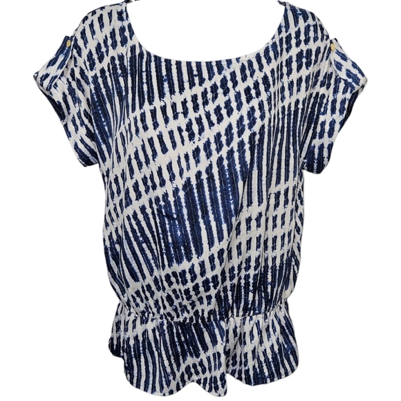 MICHAEL Michael Kors Tops - MICHAEL Michael Kors Elastic Ruffled Waist Rolled Snap Sleeve Top